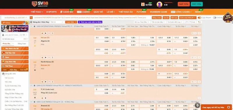 Cá cược bóng đá tại sảnh thể thao nhà cái SV88